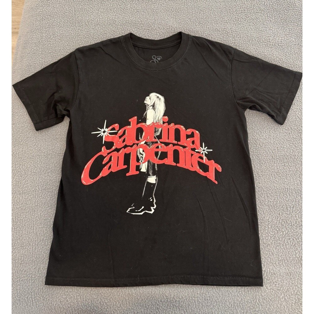 Sabrina Carpenter Black Graphic Knit Crew Neck Short Sleeve Tee Women’s XS